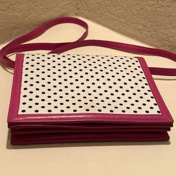 Valentino Garavani Black & White Polka Dot Crossbody Bag Purse Pink Trim Preppy - Picture 7 of 13